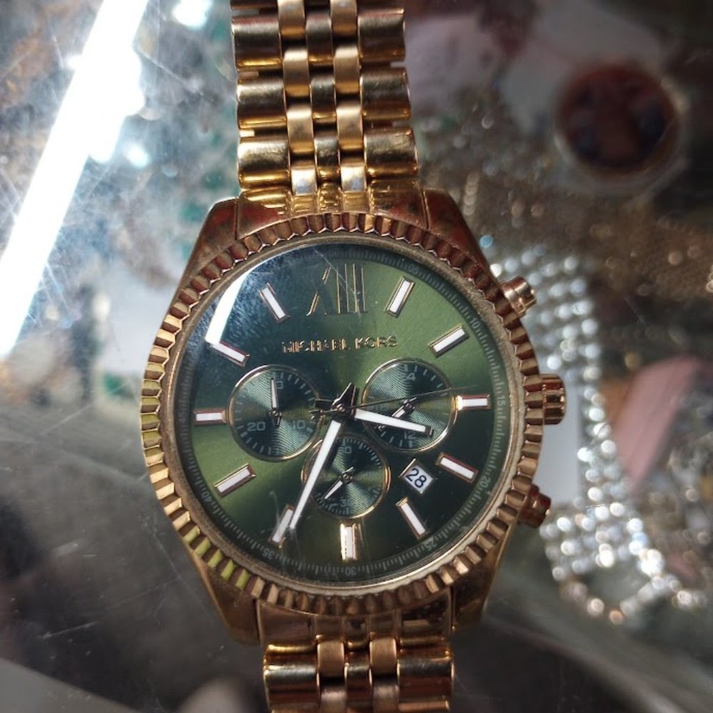 MICHAEL KORS “LEXINGTON” MK8446 GOLD W/ GREEN DIAL WATCH